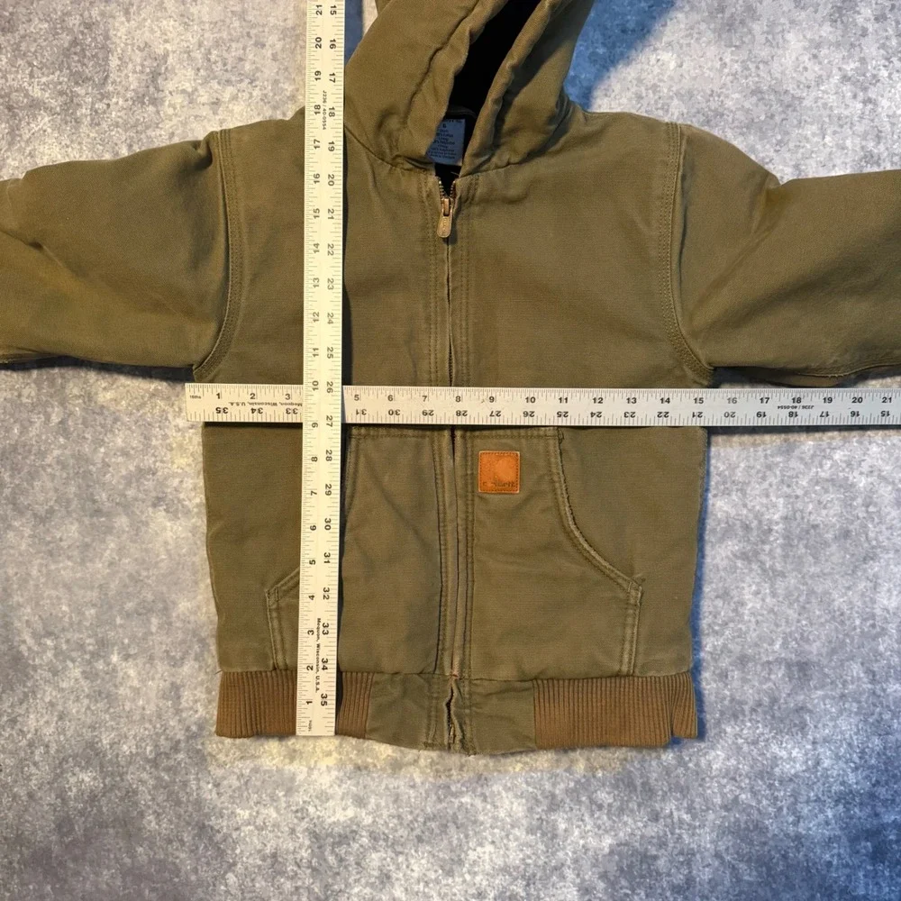 Carhartt Kids Size 6 Olive Green Canvas Quilt Lined Hooded Active Jacket Coat‎